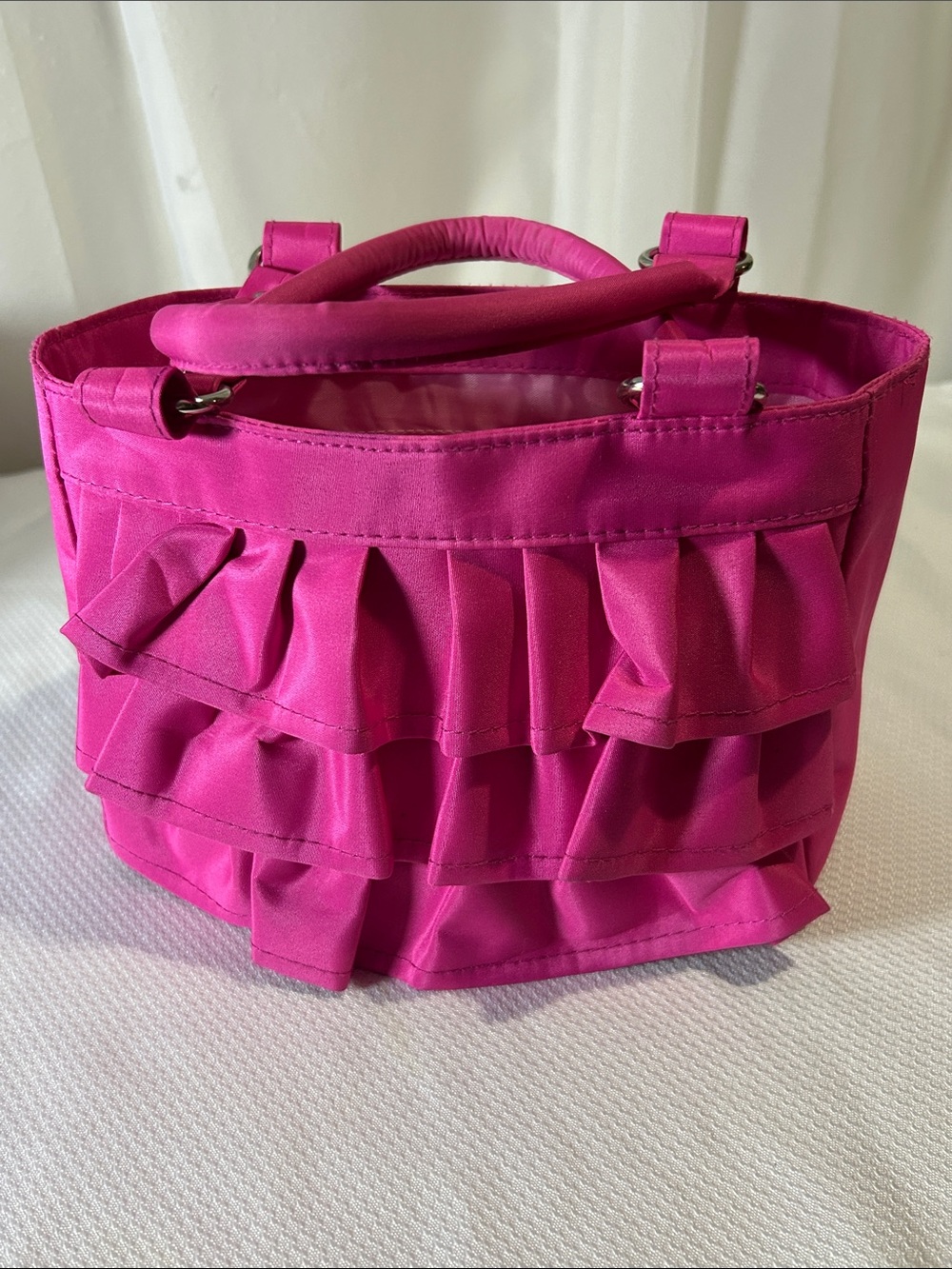 Bella McKinsey Ruffle Tote Handbag in Hot Pink